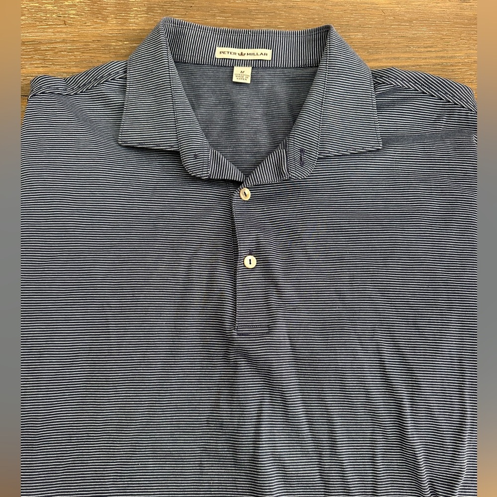 Peter Millar Navy Blue Striped‎ Short Sleeve Polo Size M
